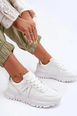 Skórzane Damskie Buty Sportowe Białe Kabama