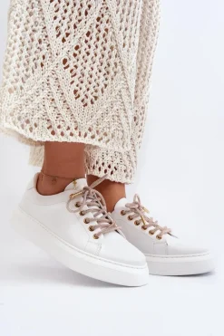 Skórzane Damskie Buty Sportowe CheBello 4362 Białe