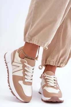 Skórzane Damskie Buty Sportowe Beżowe Kabama