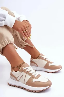 Skórzane Damskie Buty Sportowe Beżowe Kabama