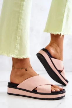 Skórzane Damskie Klapki Big Star JJ274722 Różowe