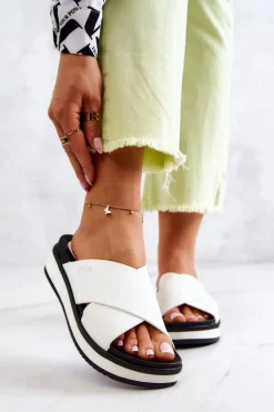 Skórzane Damskie Klapki Big Star JJ274723 Białe