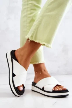 Skórzane Damskie Klapki Big Star JJ274723 Białe