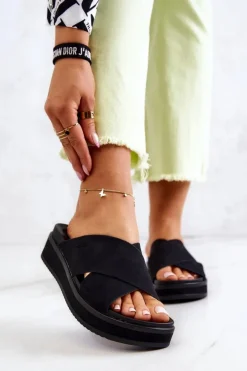 Skórzane Damskie Klapki Big Star JJ274721 Czarne