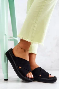 Skórzane Damskie Klapki Big Star JJ274721 Czarne