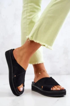 Skórzane Damskie Klapki Big Star JJ274721 Czarne