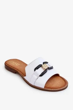 Skórzane Damskie Klapki Lewski Shoes 3270 Białe