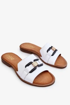 Skórzane Damskie Klapki Lewski Shoes 3270 Białe