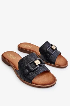 Skórzane Damskie Klapki Lewski Shoes 3270 Czarne