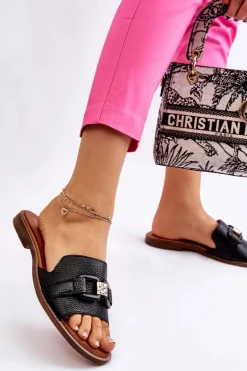 Skórzane Damskie Klapki Lewski Shoes 3270 Czarne