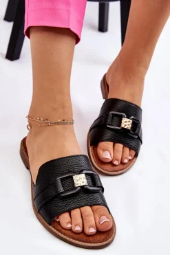 Skórzane Damskie Klapki Lewski Shoes 3270 Czarne