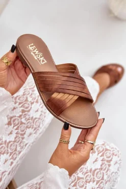 Skórzane Damskie Klapki Lewski Shoes 3682 Camel
