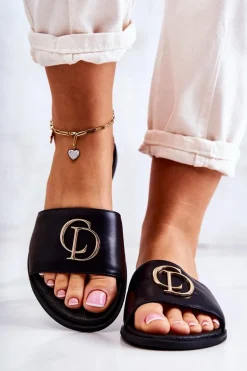 Skórzane Damskie Klapki Nicole 2735 Czarne