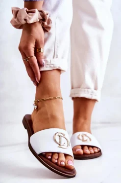 Skórzane Damskie Klapki Nicole 2735 Białe