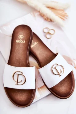 Skórzane Damskie Klapki Nicole 2735 Białe