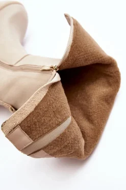 Skórzane Damskie Kozaki Przed Kolano Lemar Jasnobeżowe Malayah