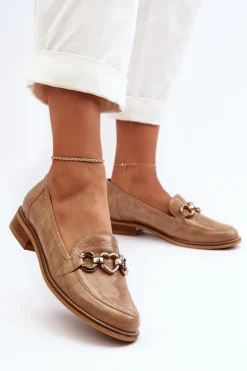 Skórzane Damskie Lakierowane Mokasyny Laura Messi 2760 Brązowe