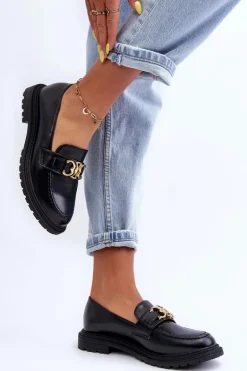 Skórzane Damskie Mokasyny Na Płaskim Obcasie Czarne Sincias