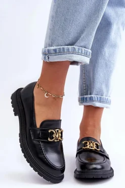 Skórzane Damskie Mokasyny Na Płaskim Obcasie Czarne Sincias