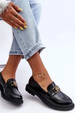 Skórzane Damskie Mokasyny Na Płaskim Obcasie Czarne Sincias