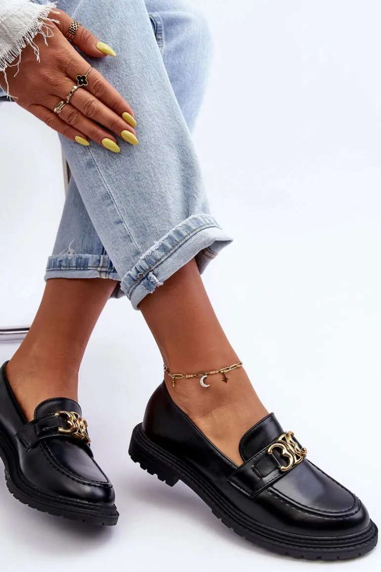 Skórzane Damskie Mokasyny Na Płaskim Obcasie Czarne Sincias