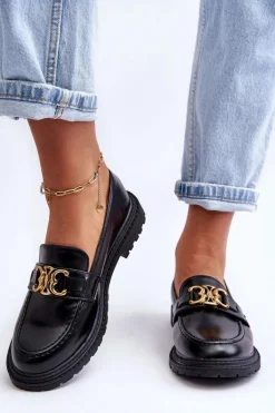 Skórzane Damskie Mokasyny Na Płaskim Obcasie Czarne Sincias