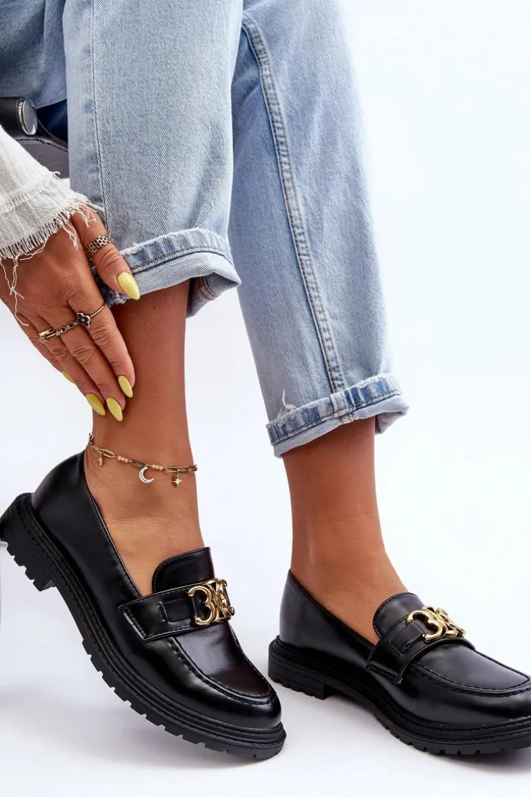 Skórzane Damskie Mokasyny Na Płaskim Obcasie Czarne Sincias