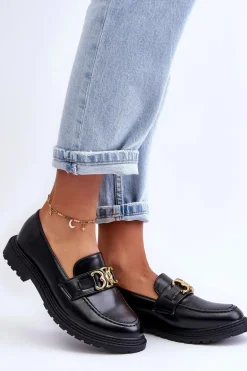 Skórzane Damskie Mokasyny Na Płaskim Obcasie Czarne Sincias