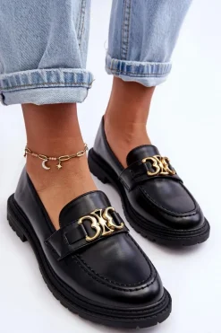 Skórzane Damskie Mokasyny Na Płaskim Obcasie Czarne Sincias