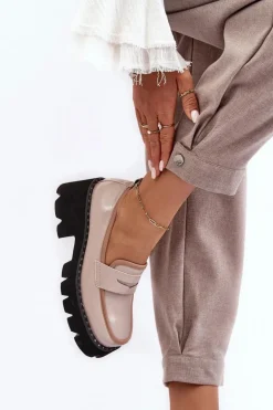 Skórzane Damskie Mokasyny D&A MR870-32 Beżowe