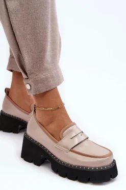 Skórzane Damskie Mokasyny D&A MR870-32 Beżowe