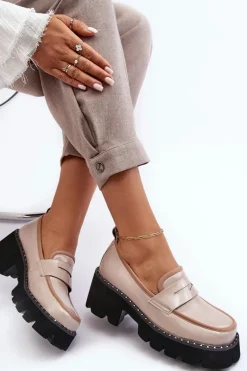 Skórzane Damskie Mokasyny D&A MR870-32 Beżowe