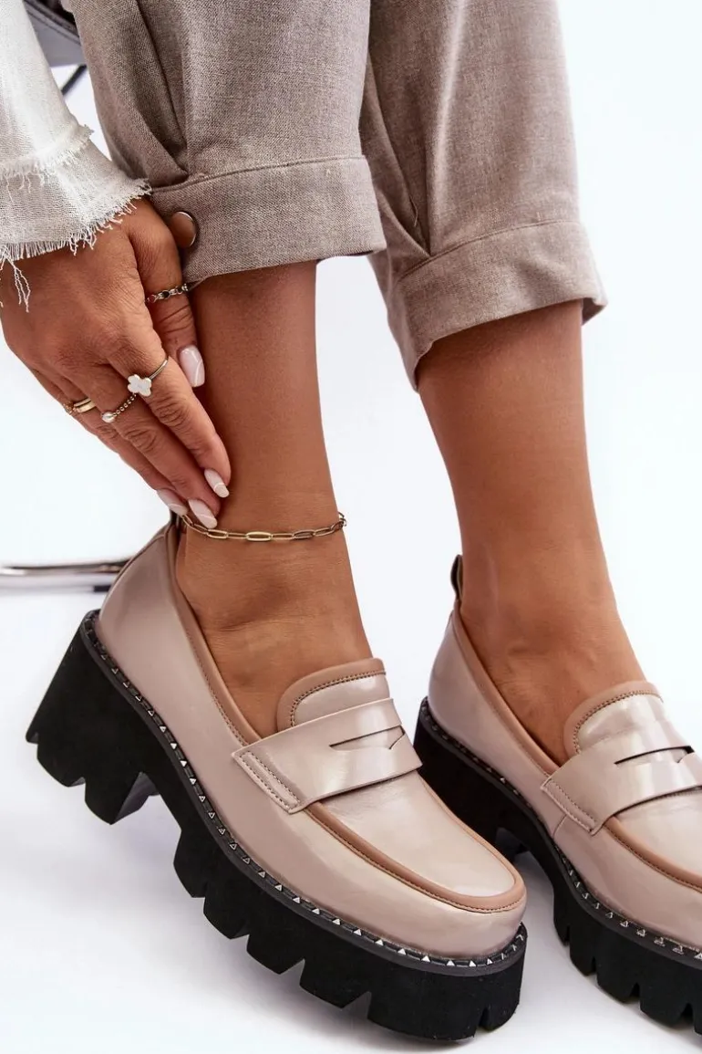 Skórzane Damskie Mokasyny D&A MR870-32 Beżowe