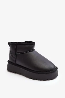 Skórzane Damskie Śniegowce Na Platformie Czarne Loreley