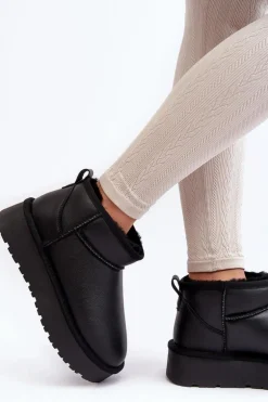 Skórzane Damskie Śniegowce Na Platformie Czarne Loreley