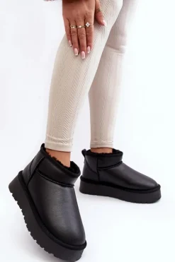 Skórzane Damskie Śniegowce Na Platformie Czarne Loreley