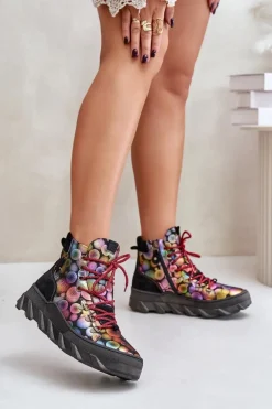 Skórzane Damskie Ocieplane Botki Maciejka 06146-39 Multikolor