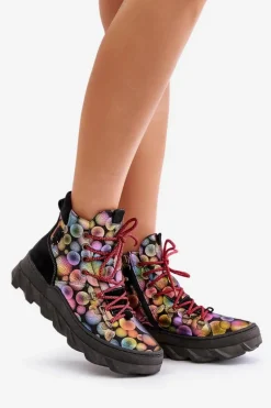 Skórzane Damskie Ocieplane Botki Maciejka 06146-39 Multikolor