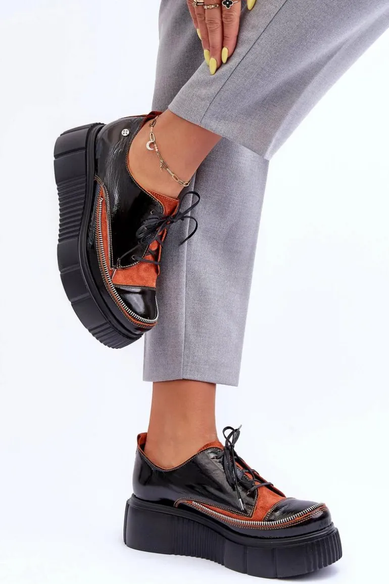 Skórzane Damskie Półbuty Maciejka 50740-18 Czarne