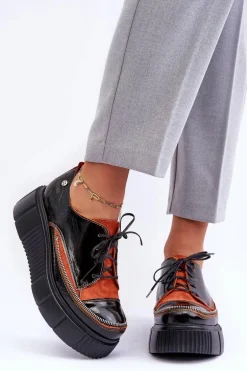 Skórzane Damskie Półbuty Maciejka 50740-18 Czarne