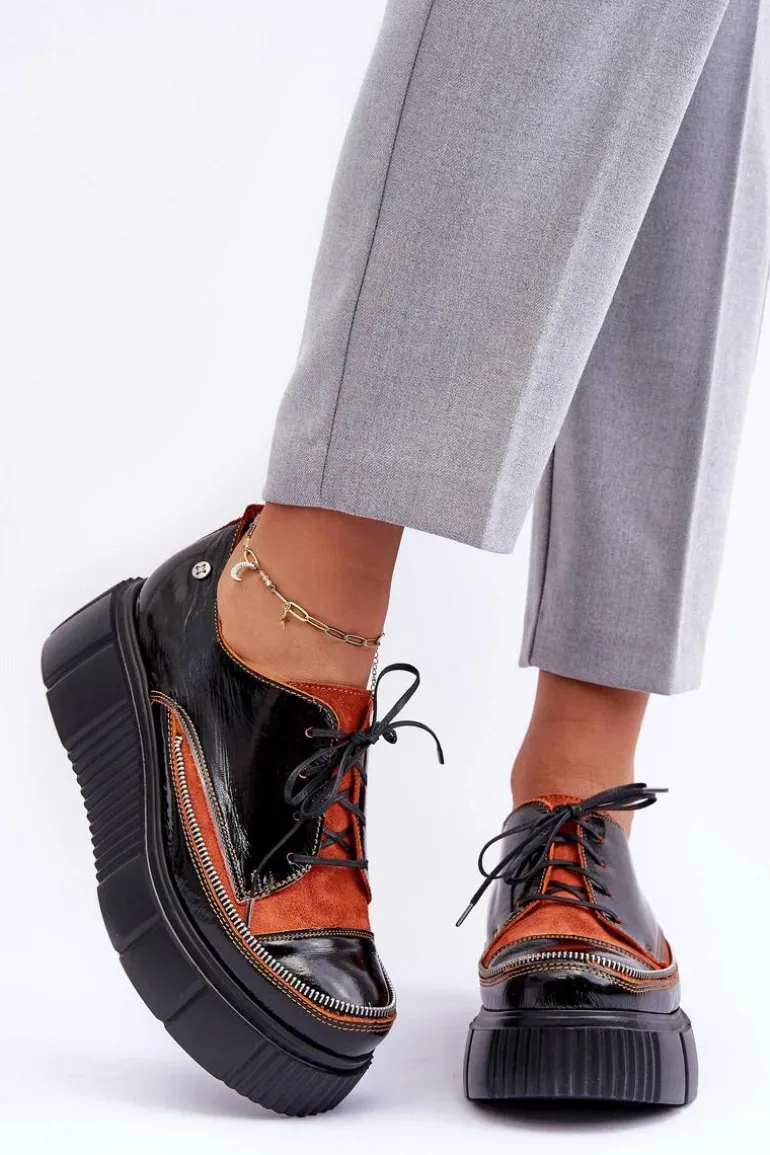 Skórzane Damskie Półbuty Maciejka 50740-18 Czarne