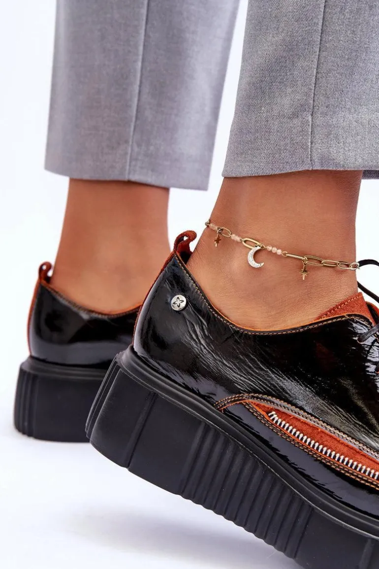 Skórzane Damskie Półbuty Maciejka 50740-18 Czarne