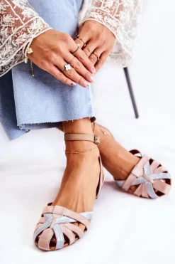 Skórzane Damskie Sandały Maciejka 01924-15 Różowe