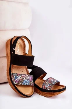 Skórzane Damskie Sandały Maciejka 04142-20 Czarne