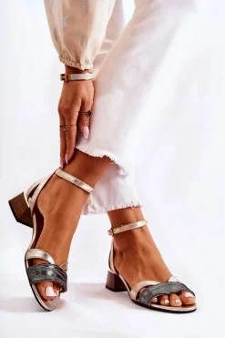 Skórzane Damskie Sandały Maciejka 05177-25 Złote