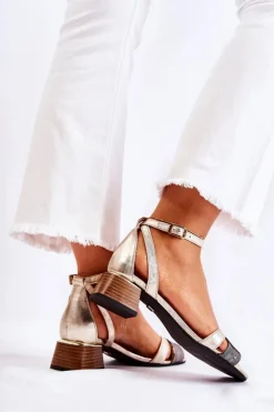 Skórzane Damskie Sandały Maciejka 05177-25 Złote