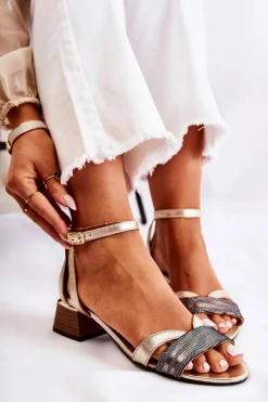 Skórzane Damskie Sandały Maciejka 05177-25 Złote