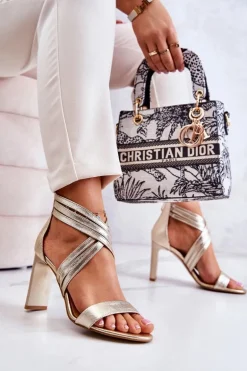 Skórzane Damskie Sandały Na Suwak Lewski Shoes 3138 Złote