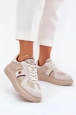 Skórzane Damskie Sneakersy Na Platformie Daniel Lopez Just Dare SS2D4003 Beżowe