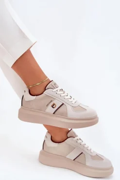 Skórzane Damskie Sneakersy Na Platformie Daniel Lopez Just Dare SS2D4003 Beżowe